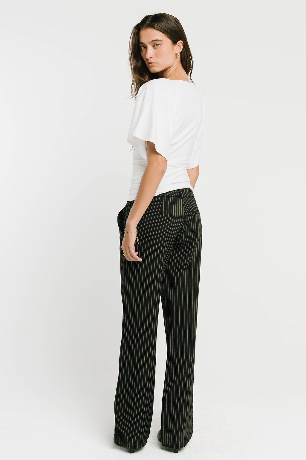 Evelyn Pinstripe Trousers in Black