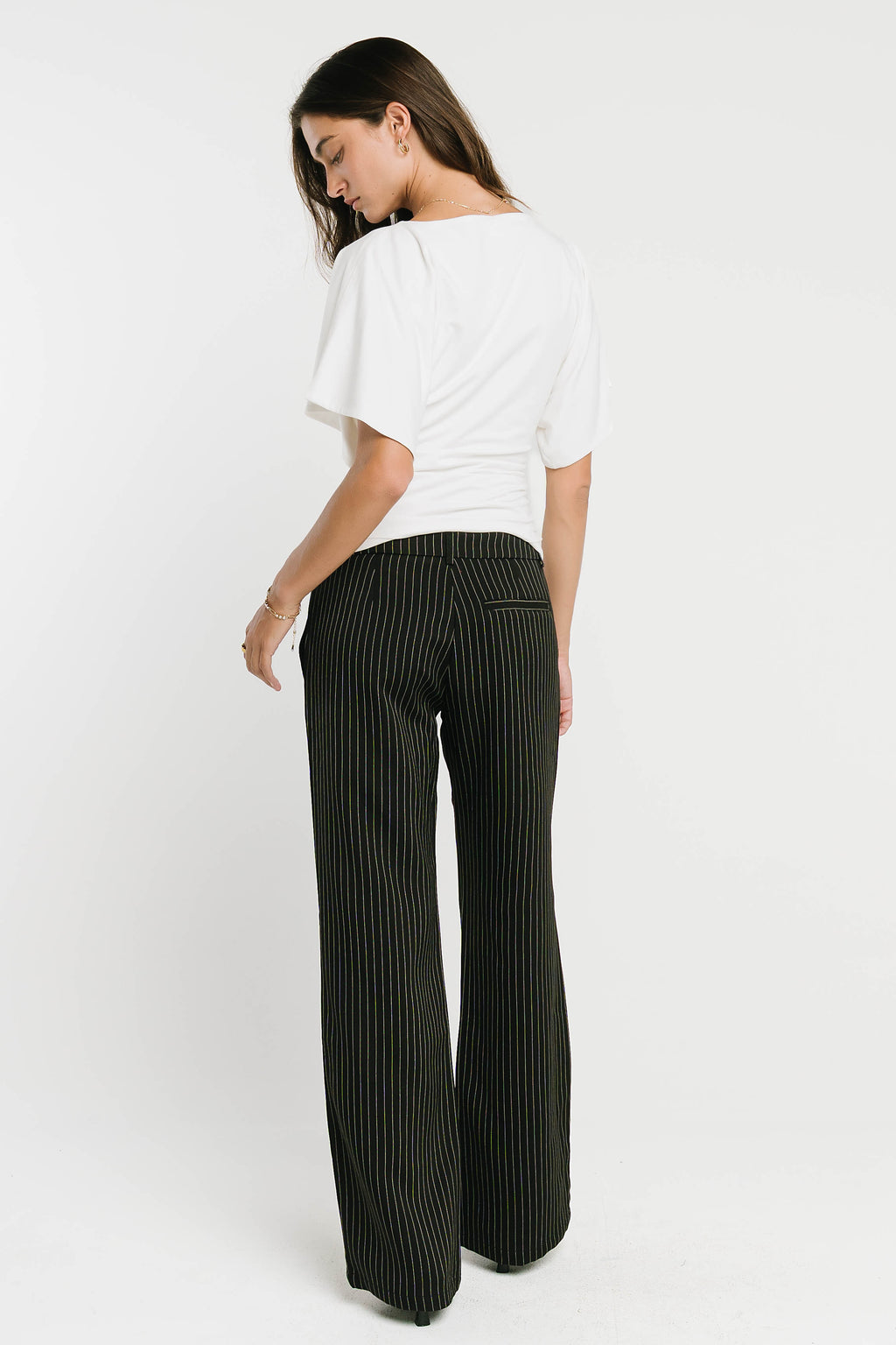 Evelyn Pinstripe Trousers in Black