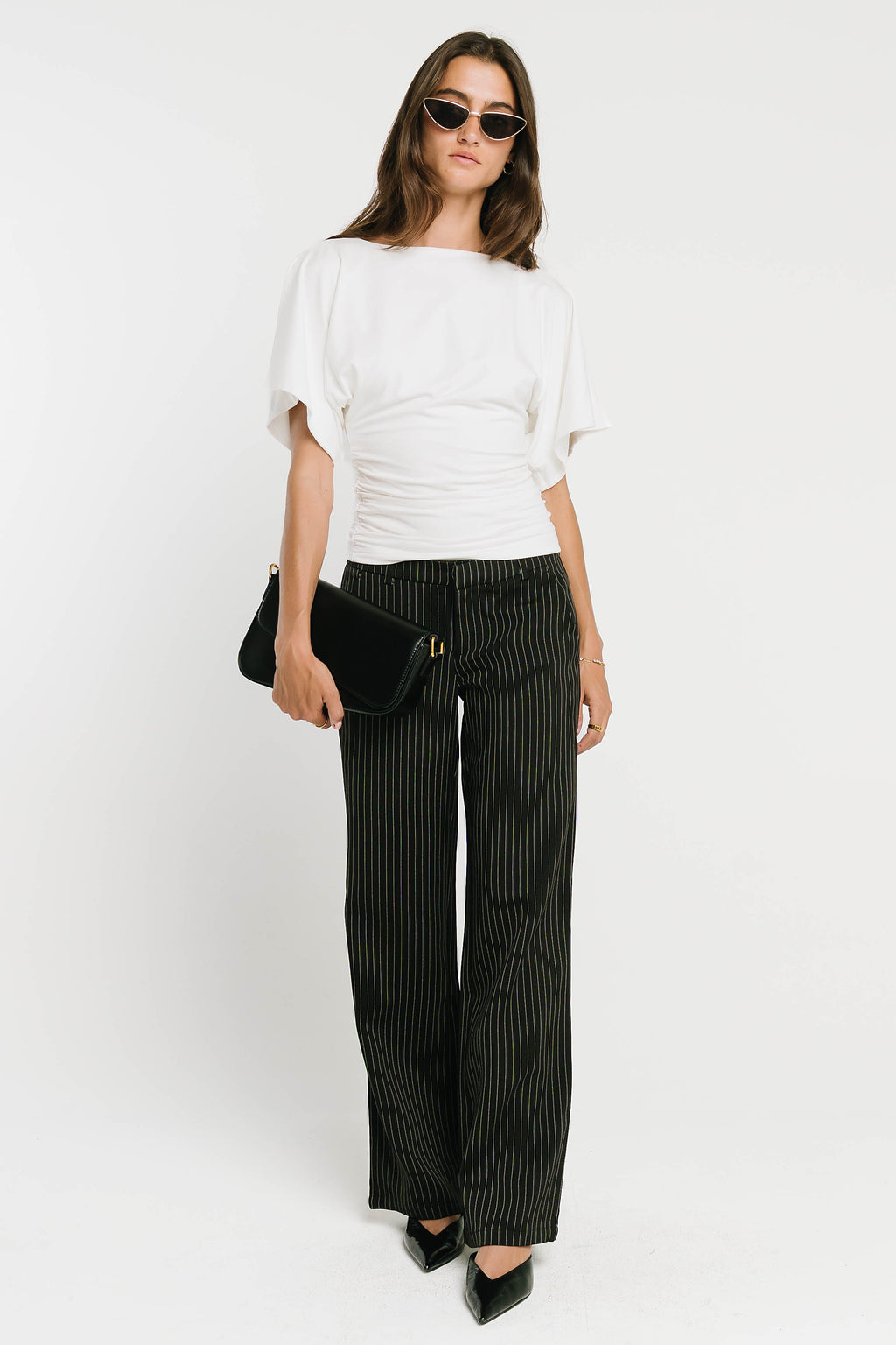 Evelyn Pinstripe Trousers in Black