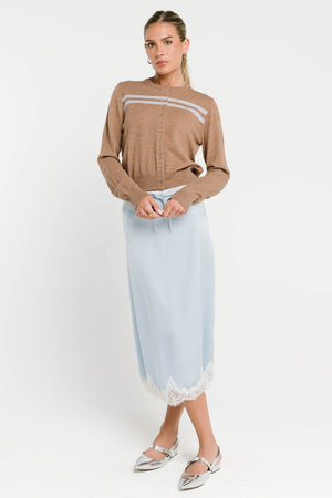 Cleo Lace Trim Midi Skirt in Blue