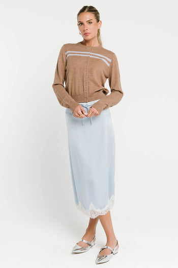 Cleo Lace Trim Midi Skirt in Blue