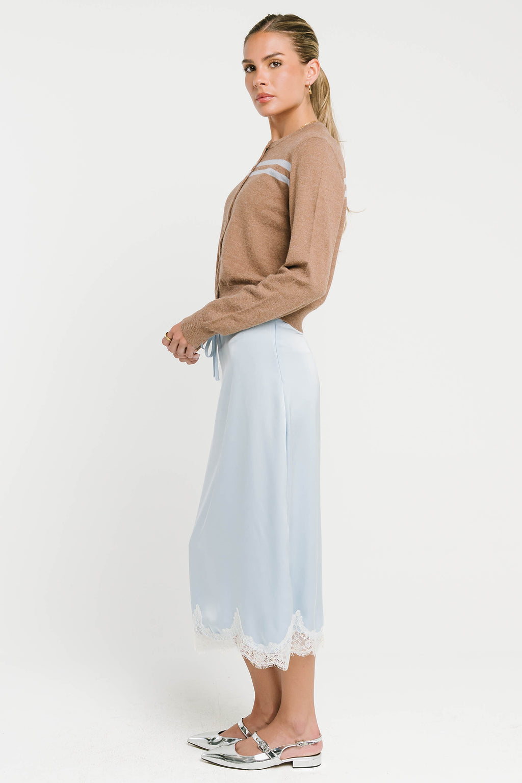 Cleo Lace Trim Midi Skirt in Blue