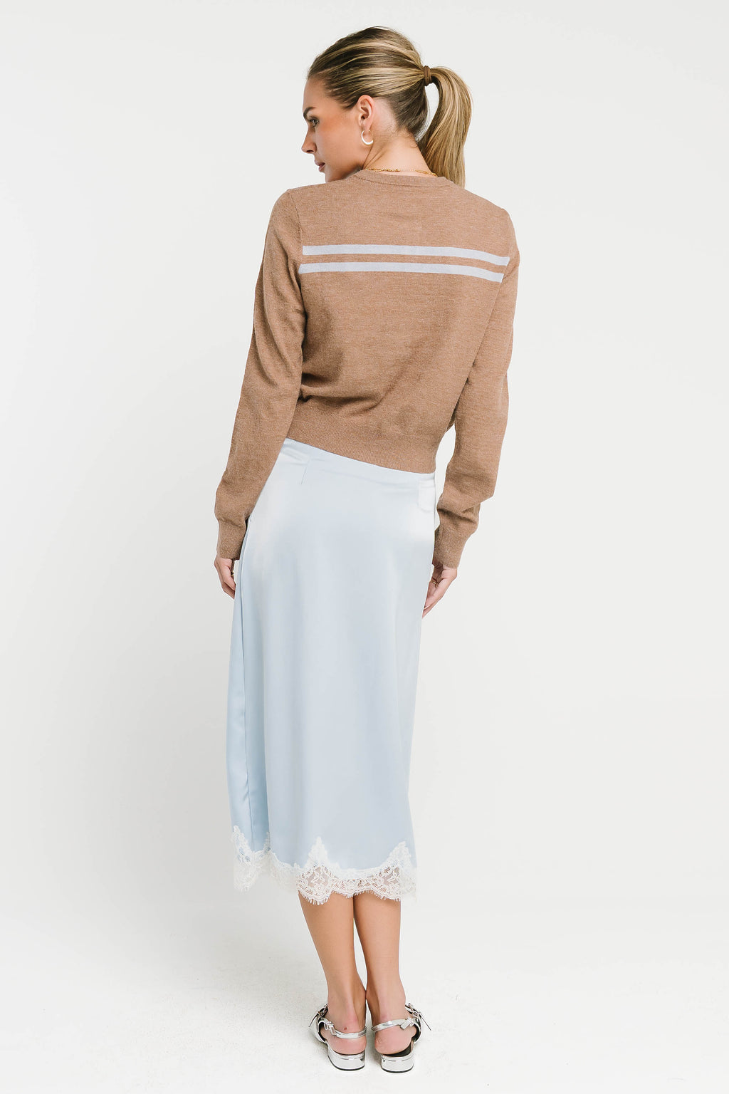 Cleo Lace Trim Midi Skirt in Blue