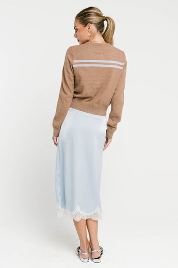 Cleo Lace Trim Midi Skirt in Blue