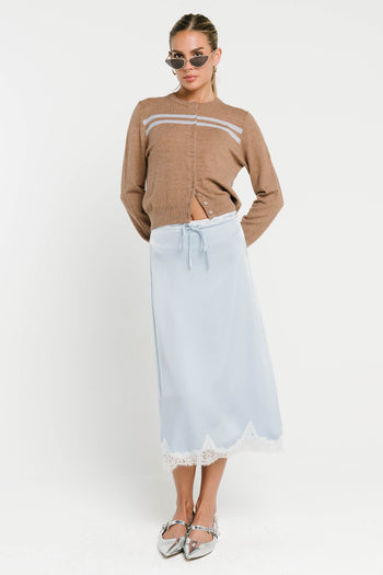 Cleo Lace Trim Midi Skirt in Blue