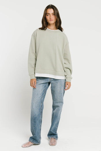Ava Double Layer Crewneck in Sage