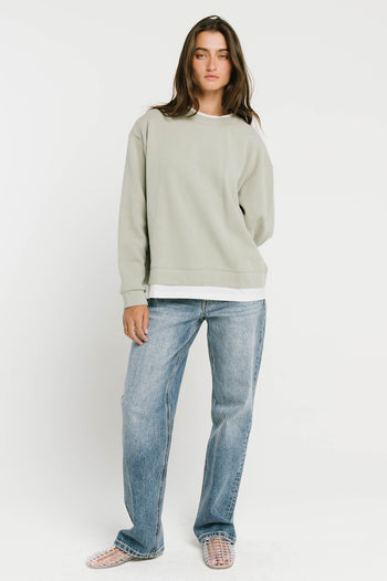 Ava Double Layer Crewneck in Sage