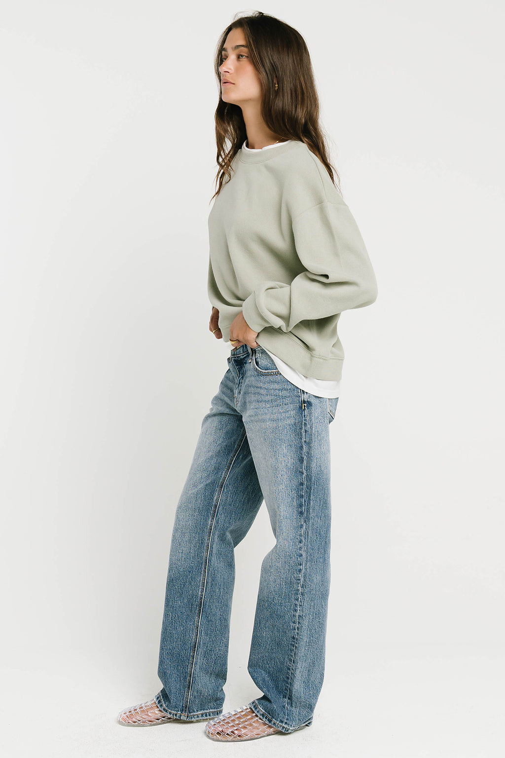 Ava Double Layer Crewneck in Sage