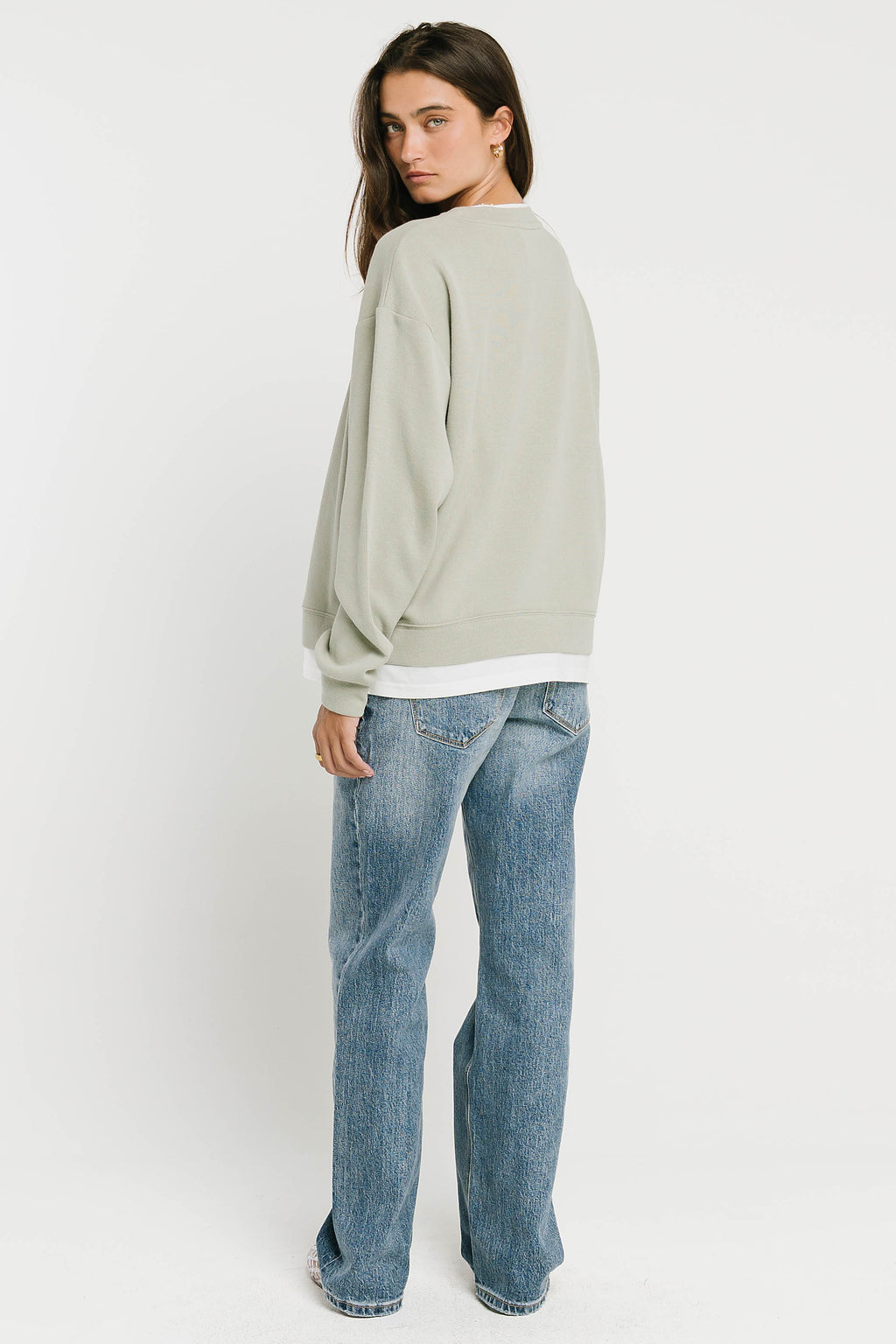 Ava Double Layer Crewneck in Sage
