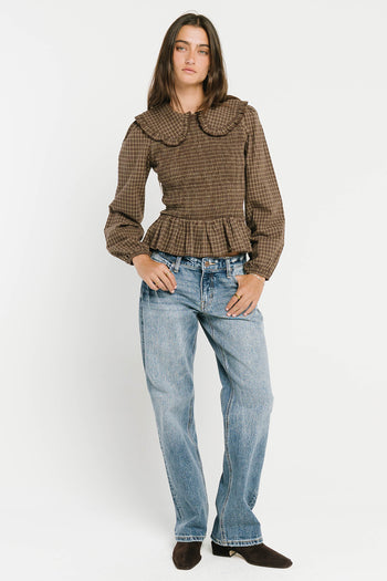 Kristy Smocked Blouse in Brown
