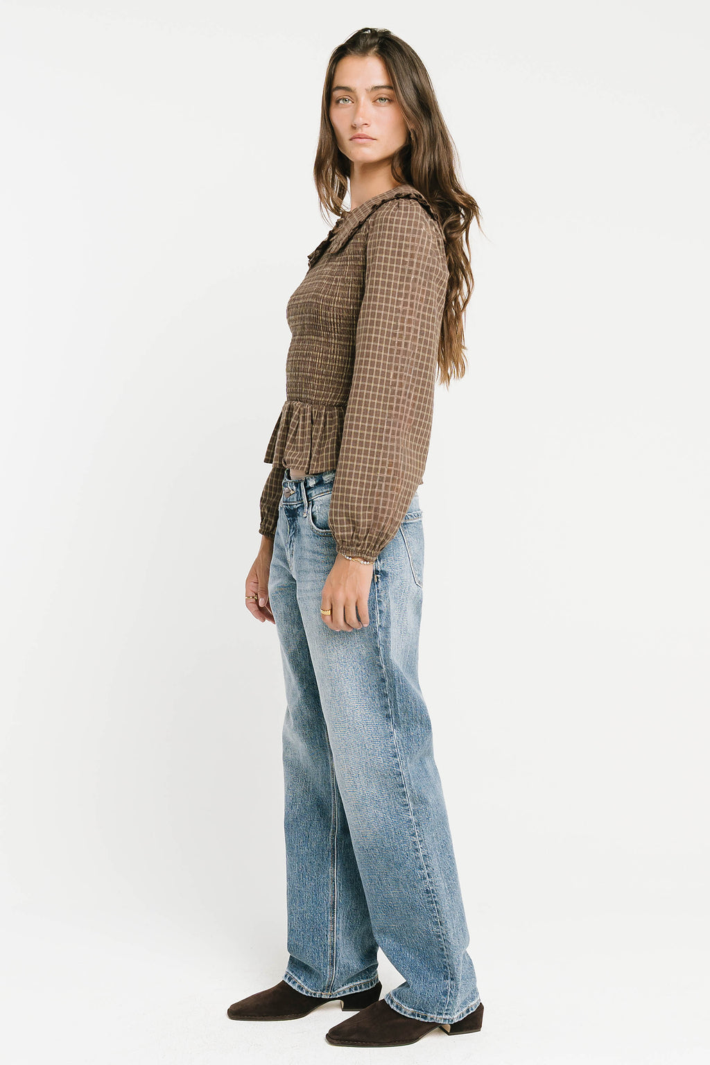 Kristy Smocked Blouse in Brown