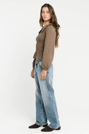 Kristy Smocked Blouse in Brown
