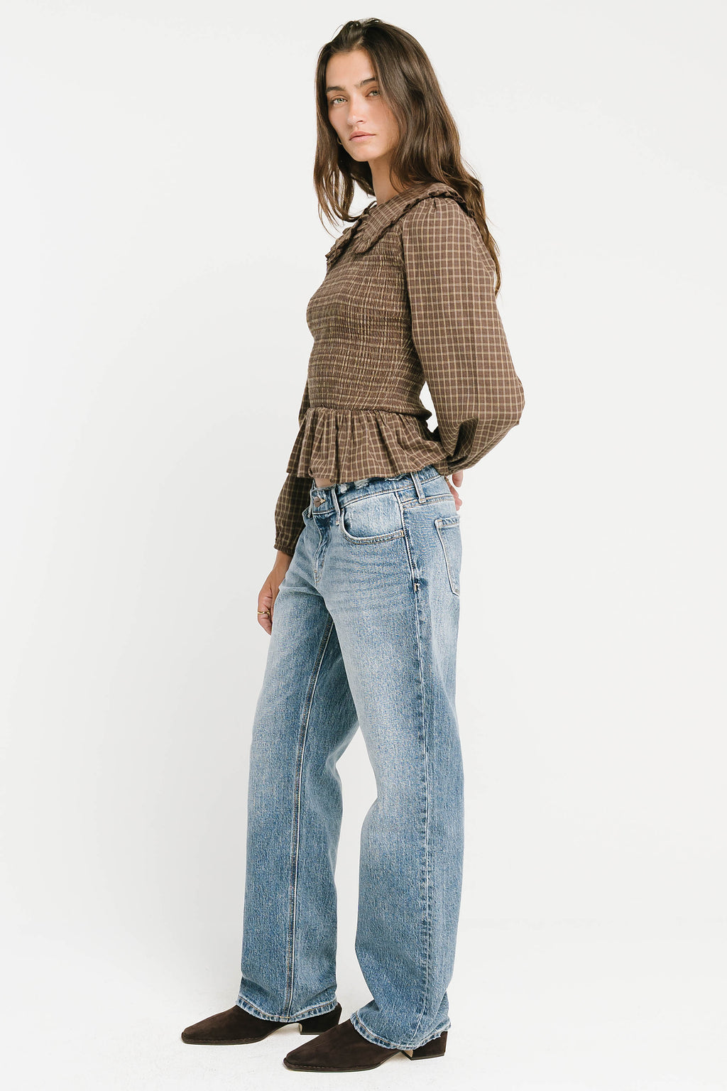 Kristy Smocked Blouse in Brown