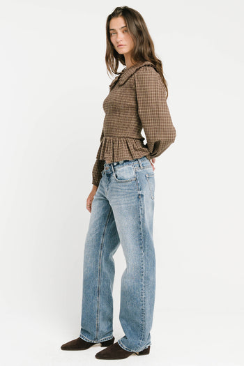 Kristy Smocked Blouse in Brown