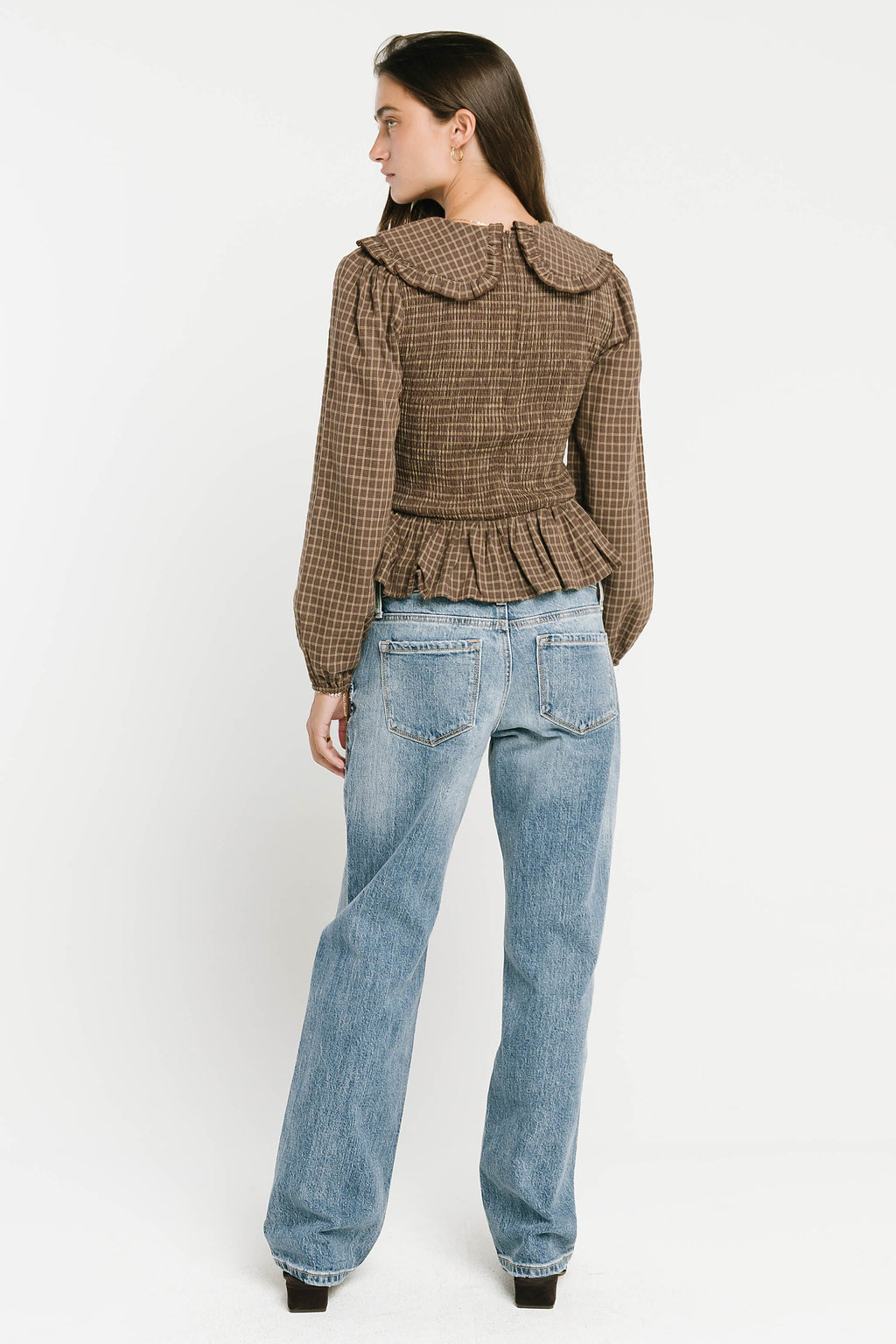 Kristy Smocked Blouse in Brown
