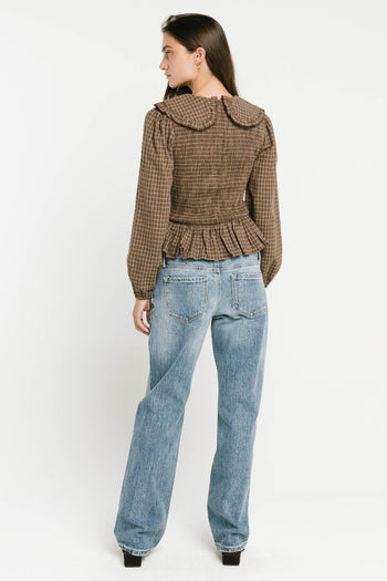Kristy Smocked Blouse in Brown