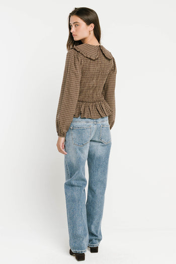 Kristy Smocked Blouse in Brown