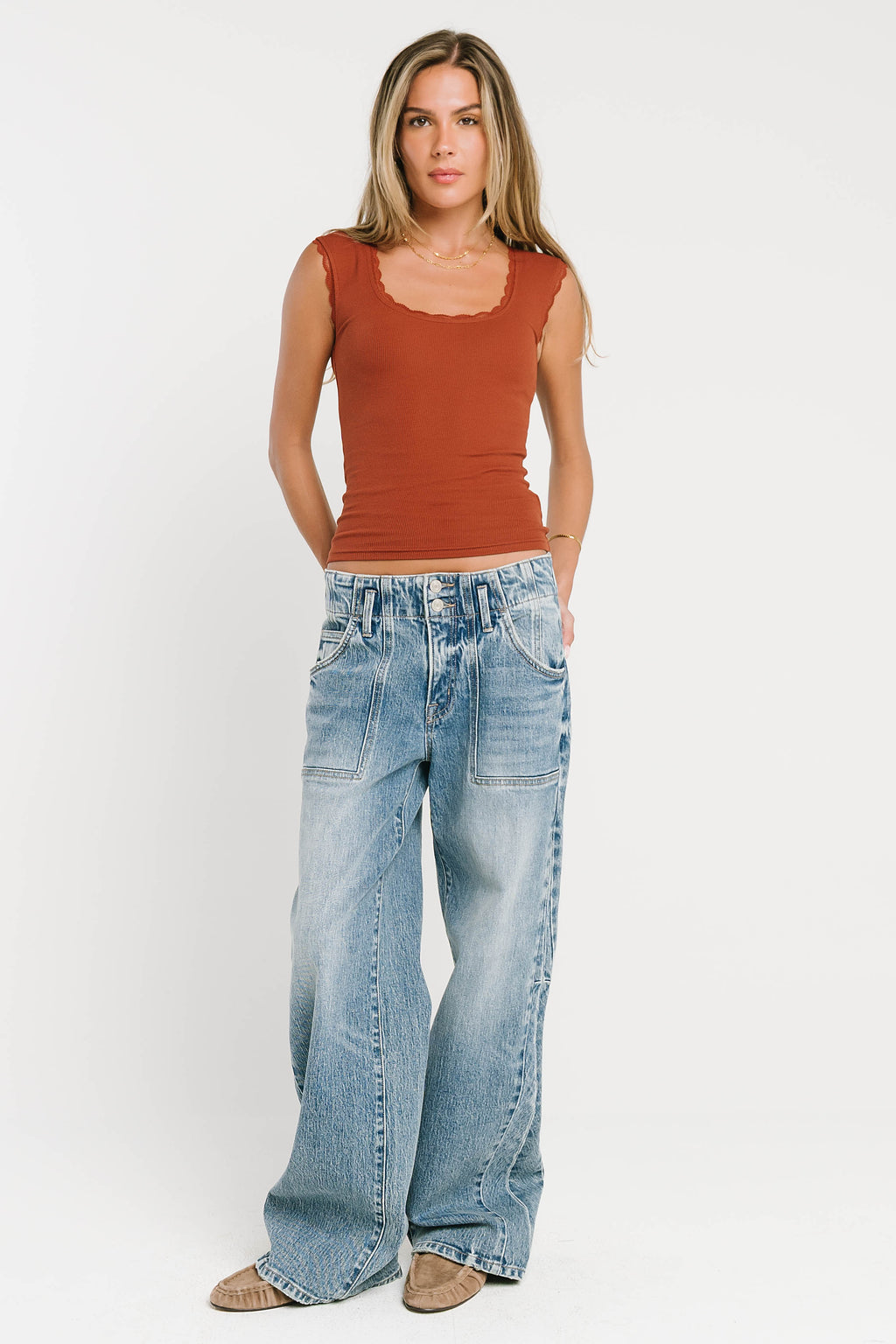 Sawyer Lace Trim Tank Top in Brick