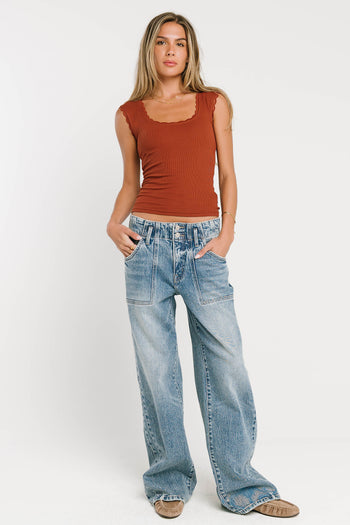 Sawyer Lace Trim Tank Top in Brick