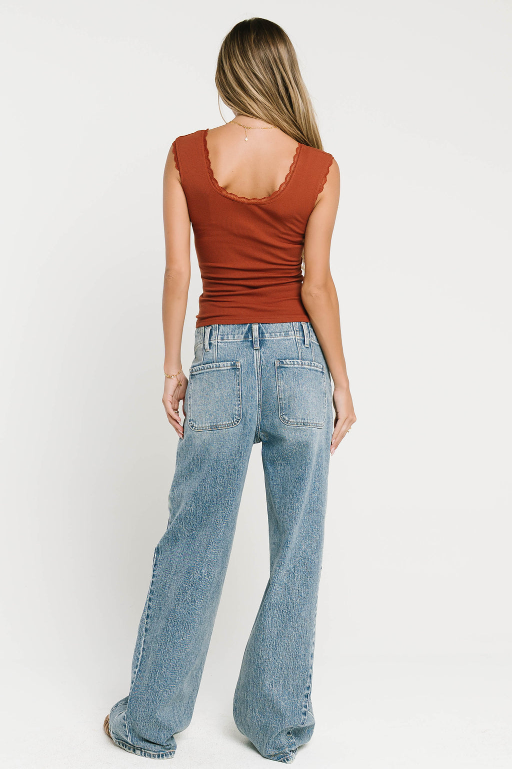 Sawyer Lace Trim Tank Top in Brick