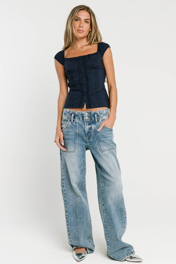 Paloma Pleated Blouse in Navy