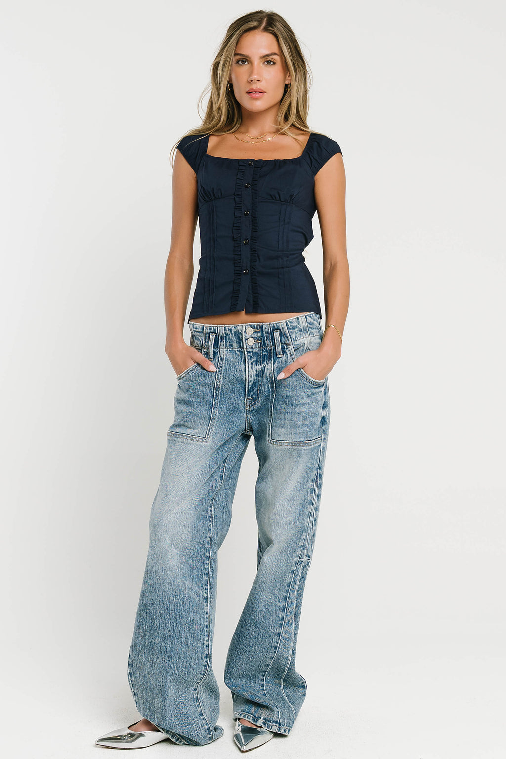 Paloma Pleated Blouse in Navy