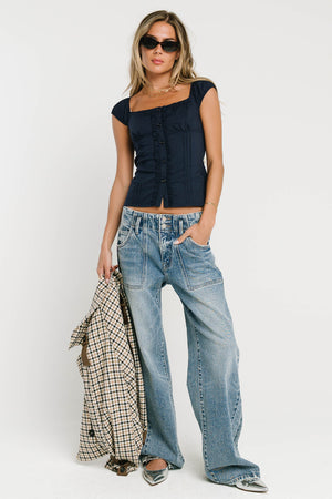 Paloma Pleated Blouse in Navy