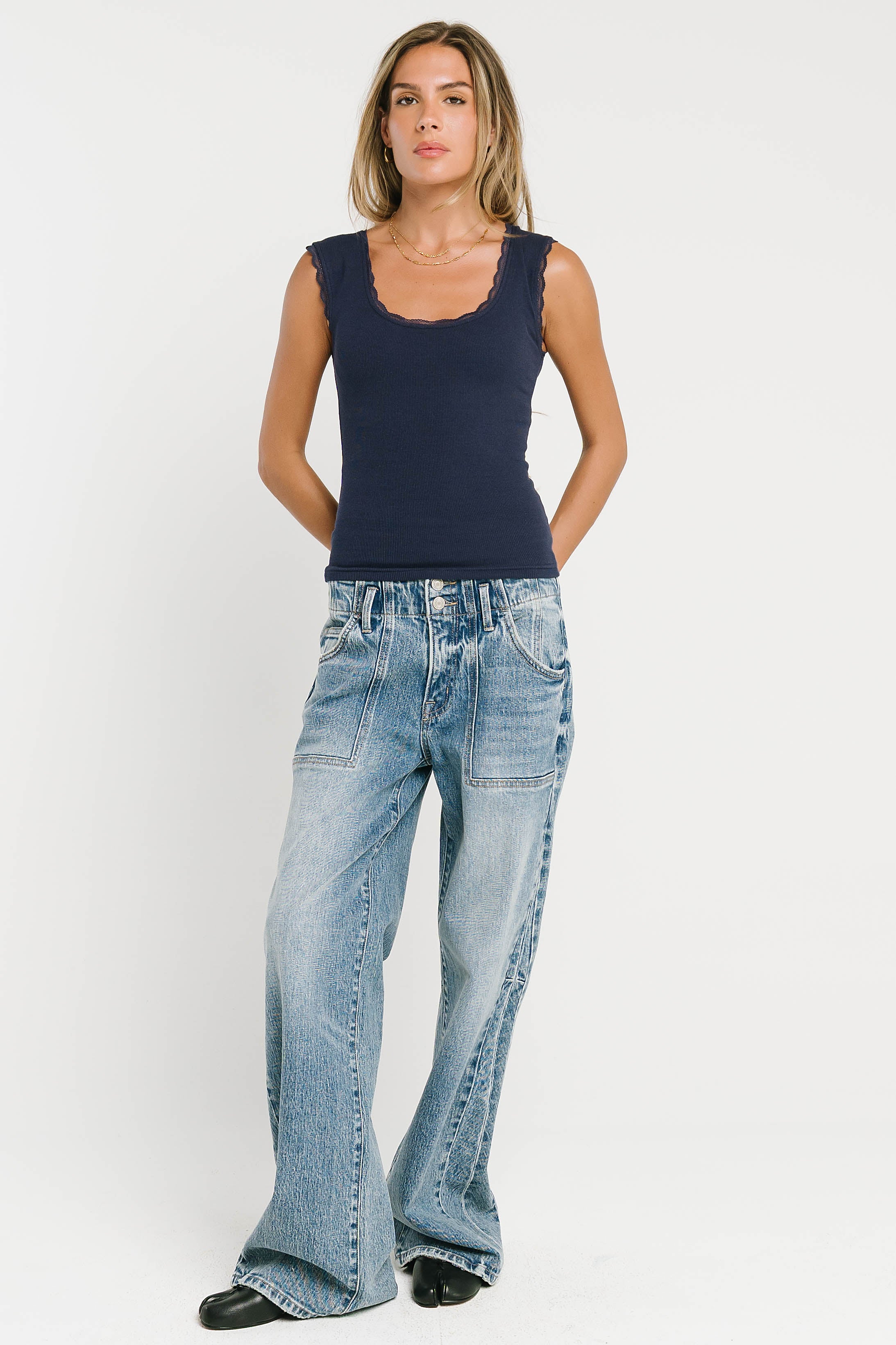 Sawyer Lace Trim Tank Top in Navy