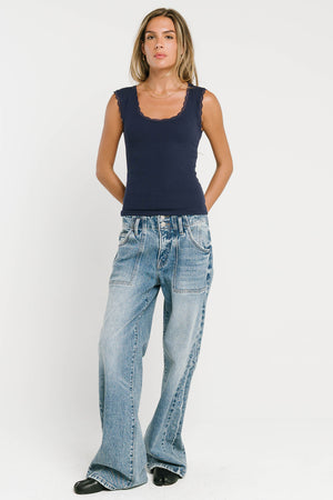 Sawyer Lace Trim Tank Top in Navy