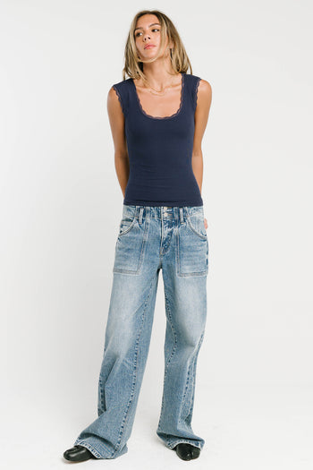 Sawyer Lace Trim Tank Top in Navy