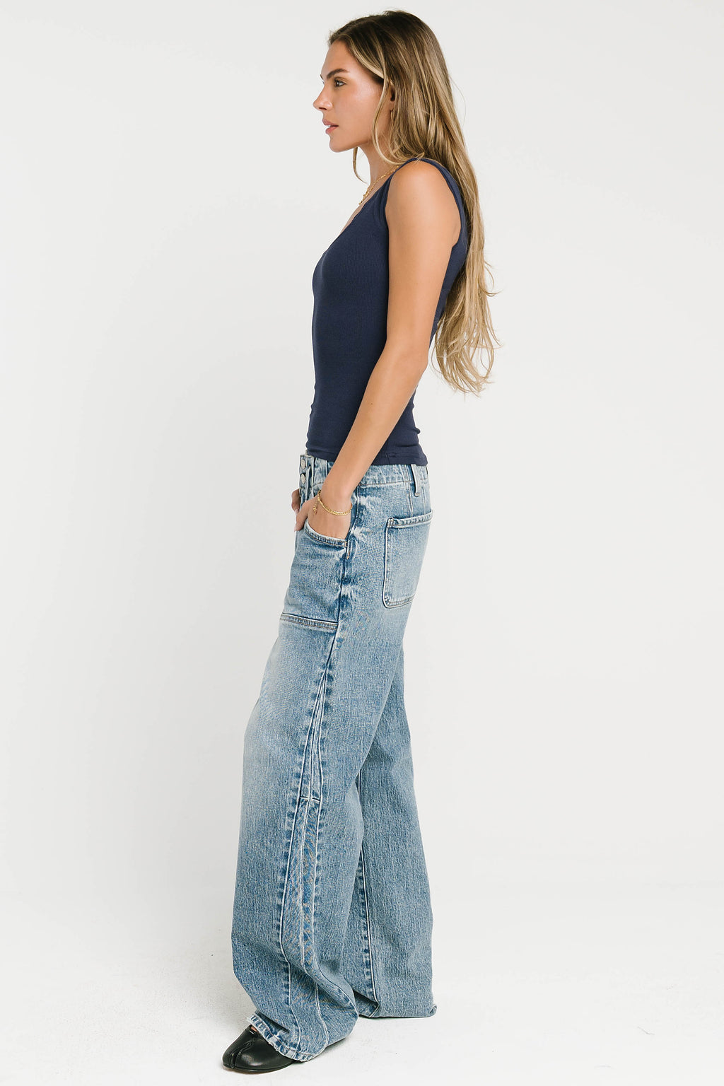 Sawyer Lace Trim Tank Top in Navy