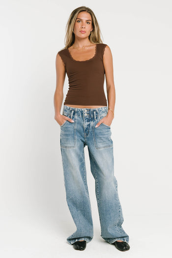Sawyer Lace Trim Tank Top in Brown