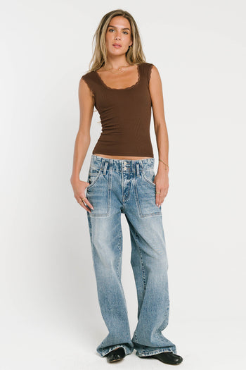 Sawyer Lace Trim Tank Top in Brown