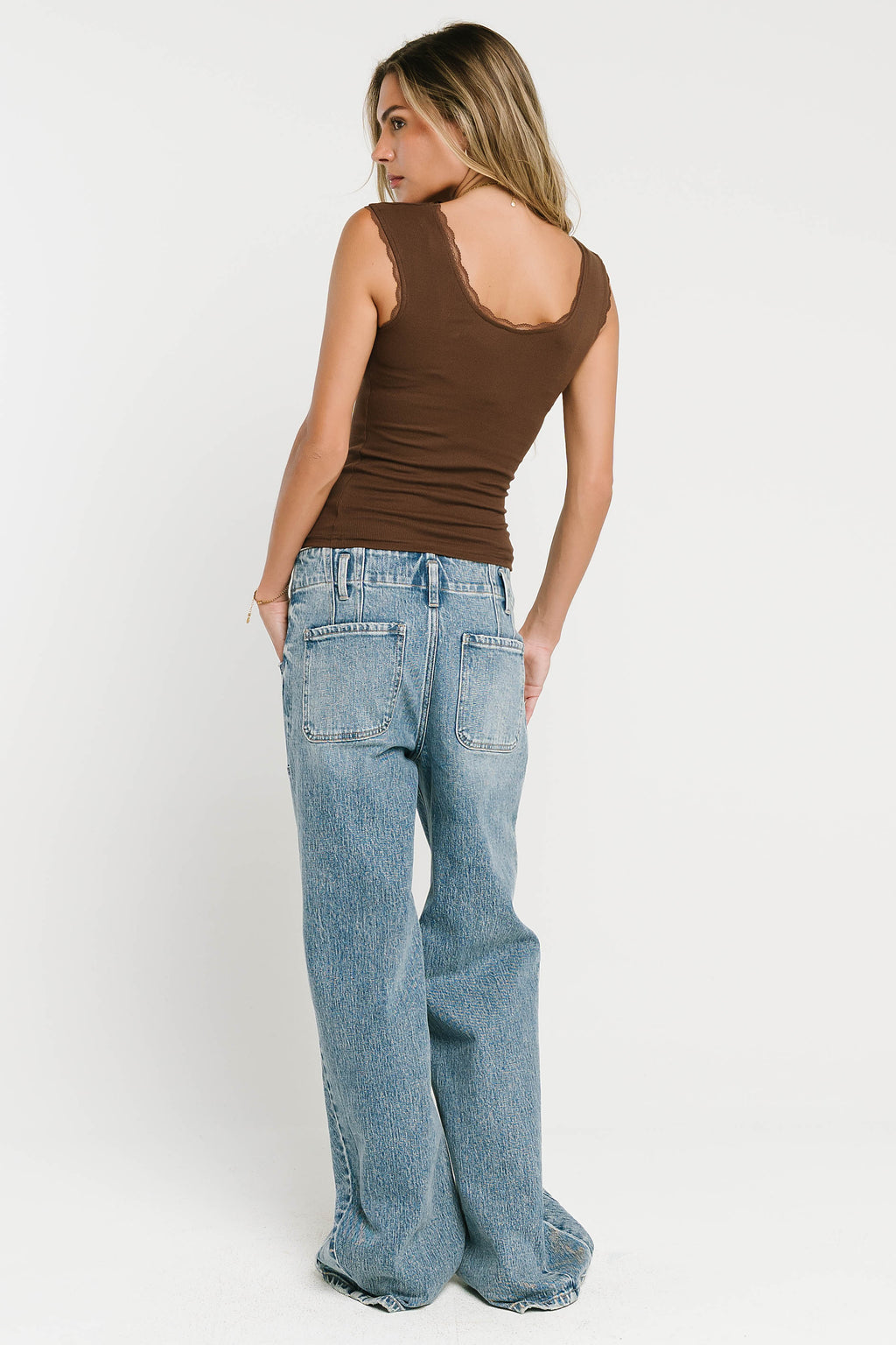 Sawyer Lace Trim Tank Top in Brown