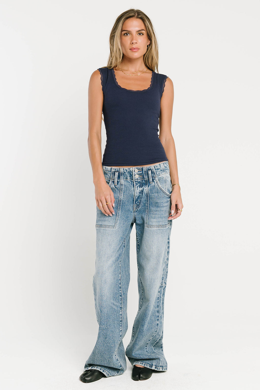 Sawyer Lace Trim Tank Top in Navy