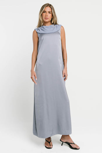 Lauren Satin Maxi Dress in Blue