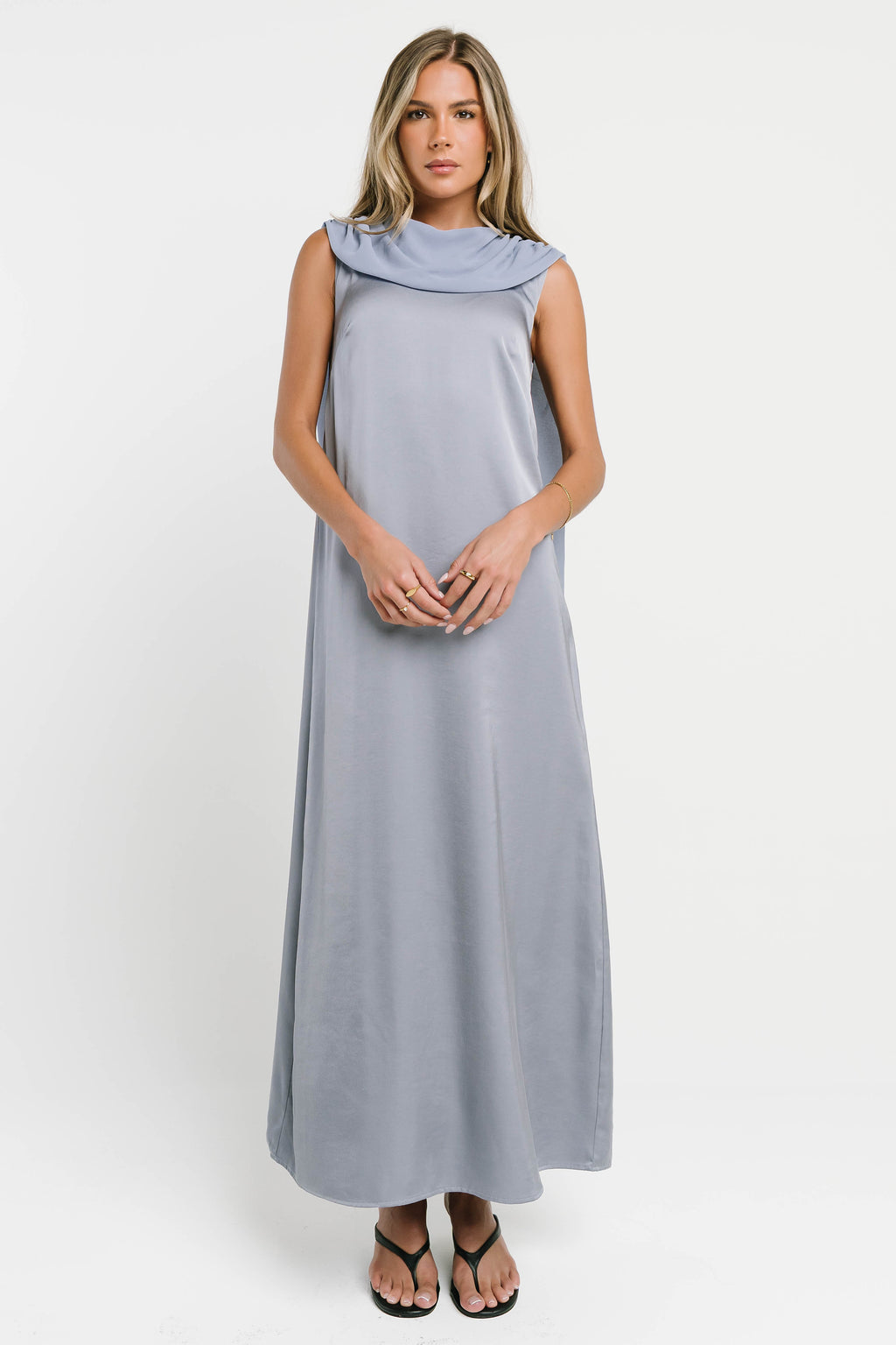 Lauren Satin Maxi Dress in Blue