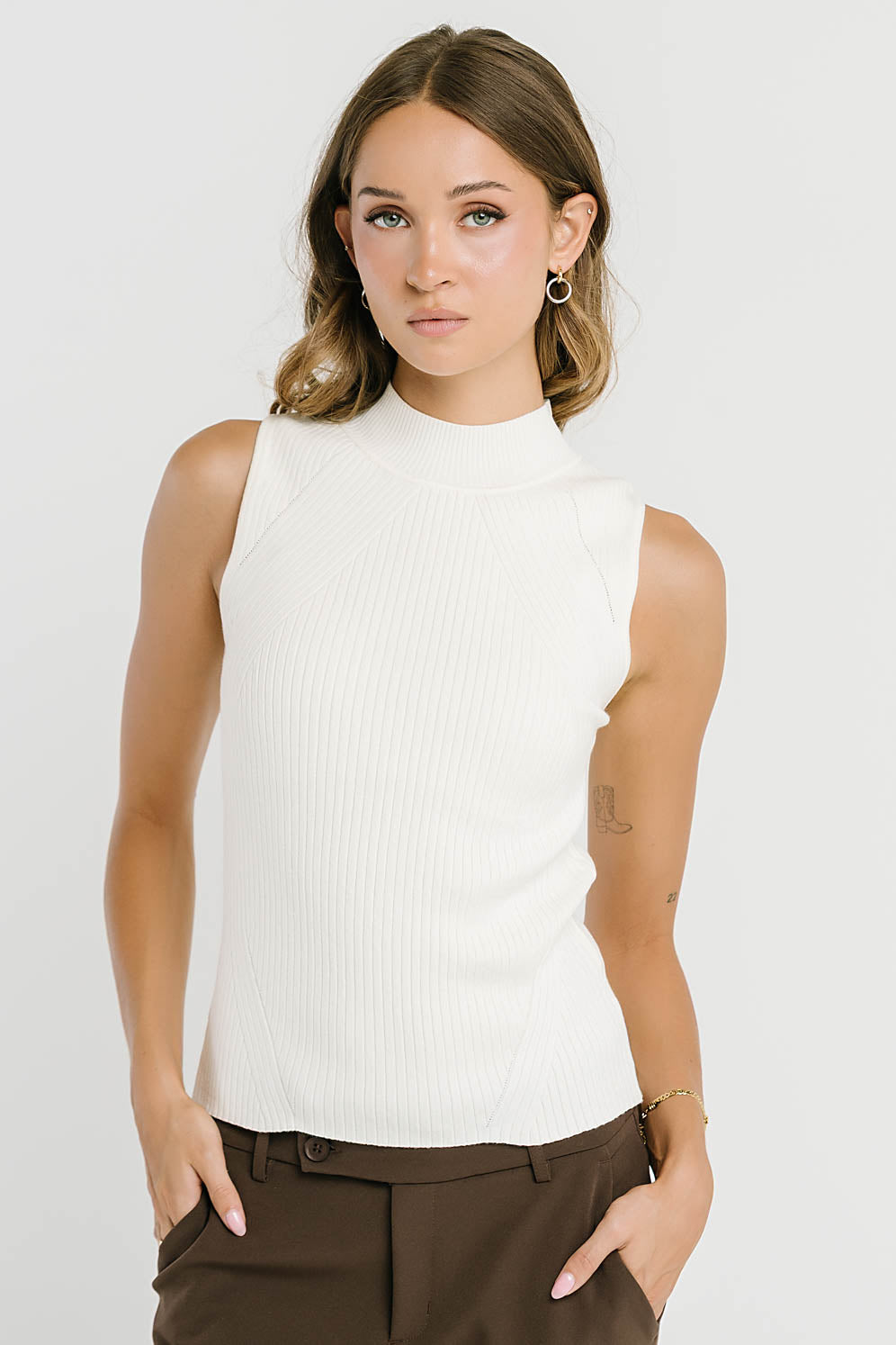 Rika Ribbed Top in Ivory