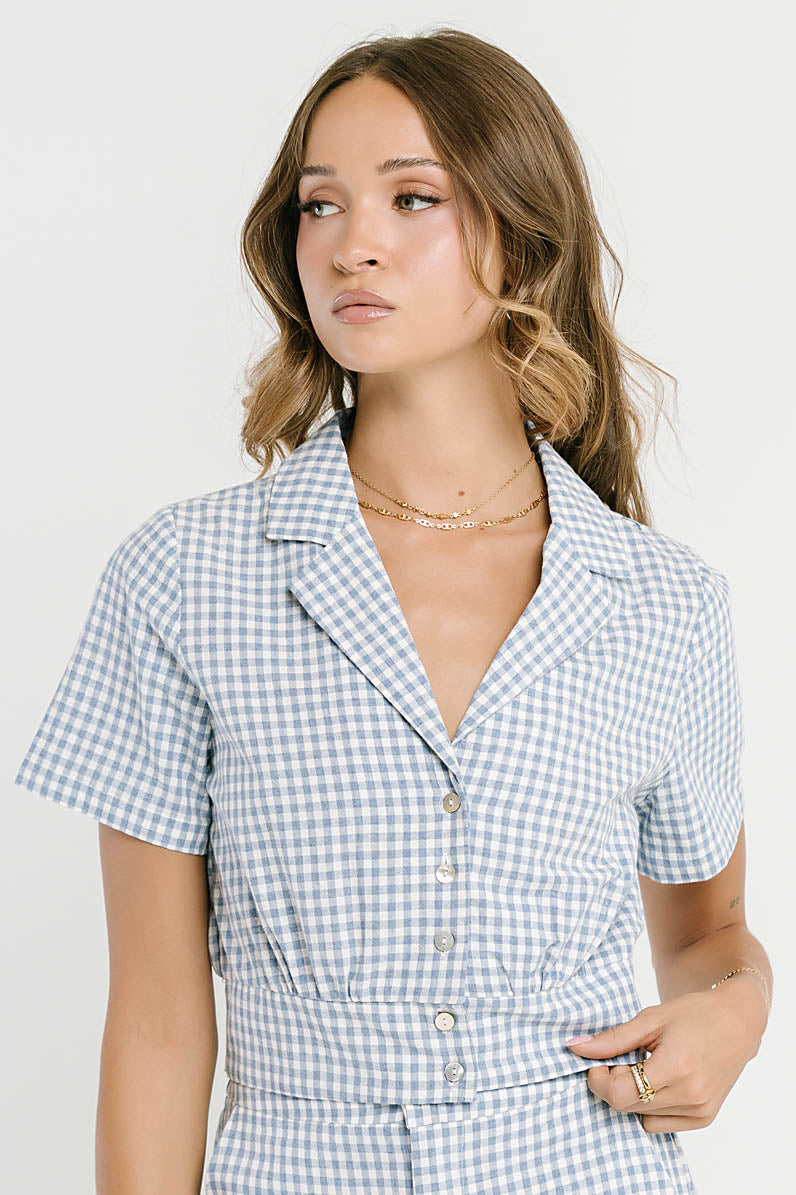 Madie Gingham Button Up in Blue