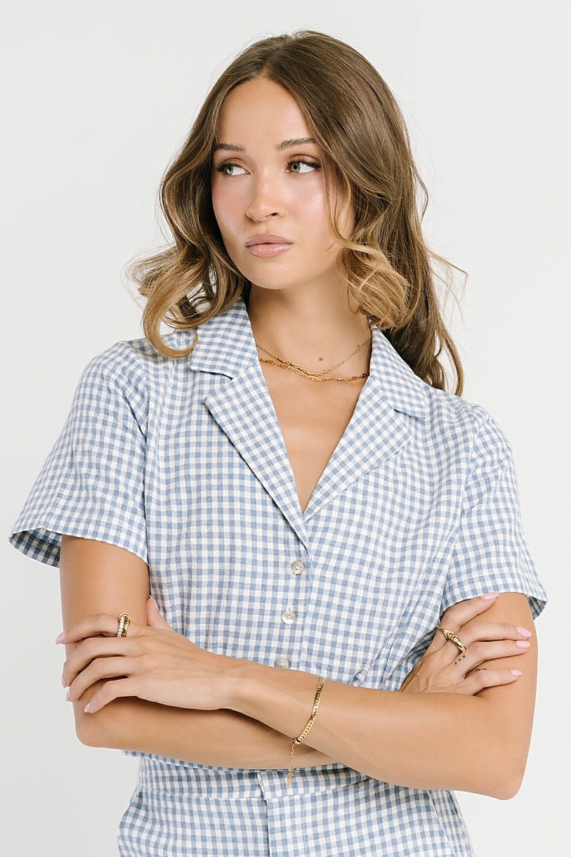 Madie Gingham Button Up in Blue