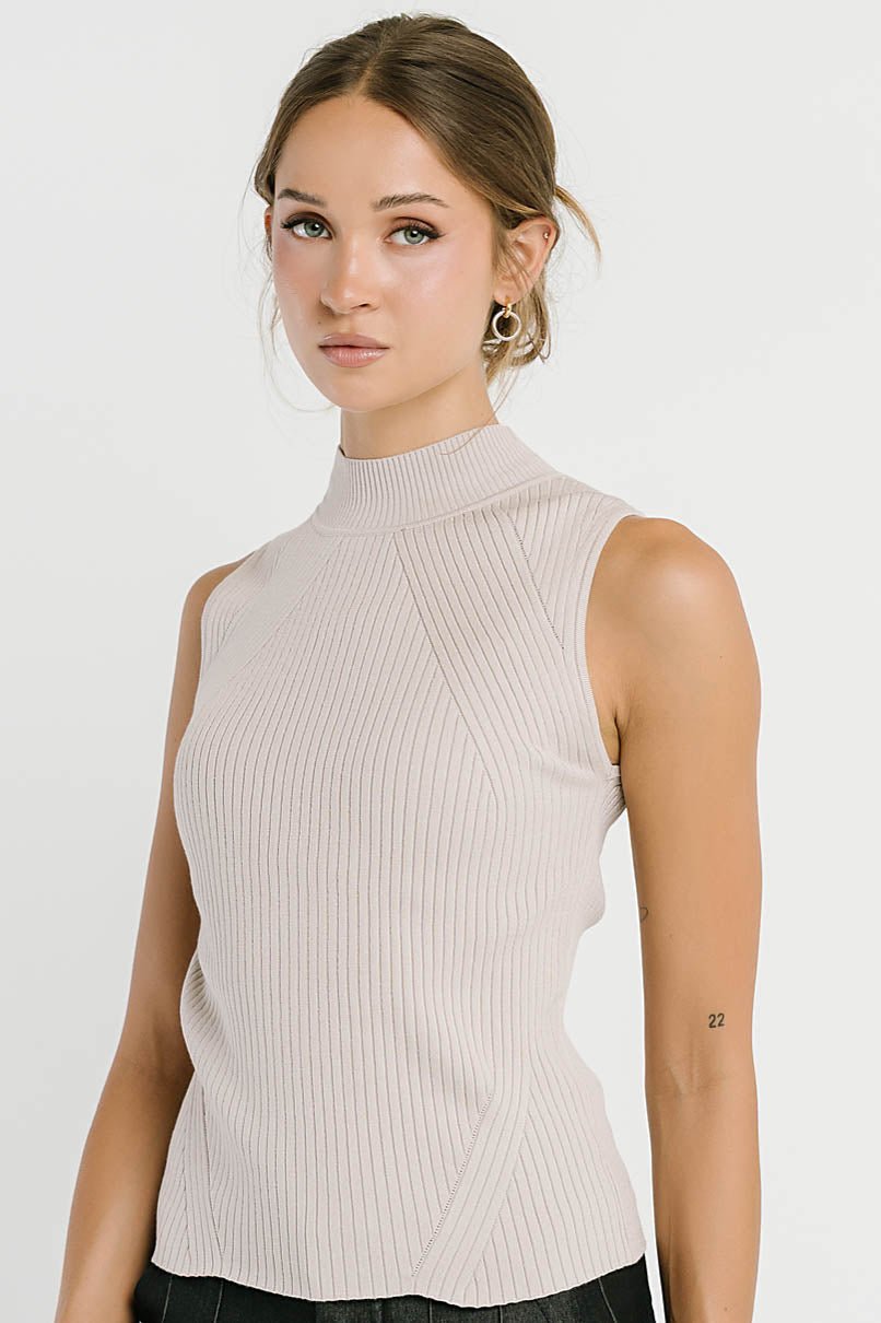 Rika Ribbed Top in Taupe