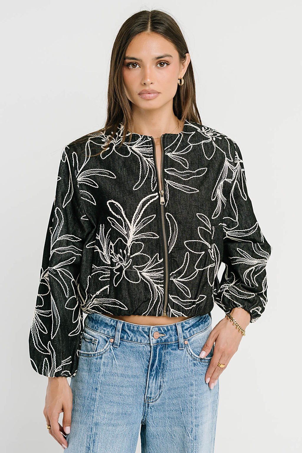 Sidney Embroidered Jacket in Faded Black - FINAL SALE