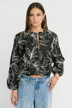 Sidney Embroidered Jacket in Faded Black - FINAL SALE