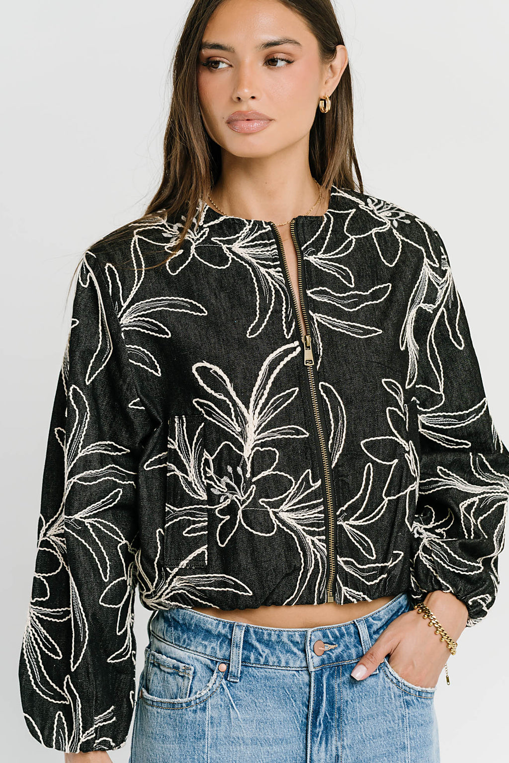 Sidney Embroidered Jacket in Faded Black - FINAL SALE