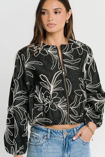 Sidney Embroidered Jacket in Faded Black - FINAL SALE