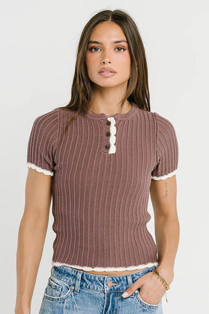 Kinley Contrast Sweater in Plum