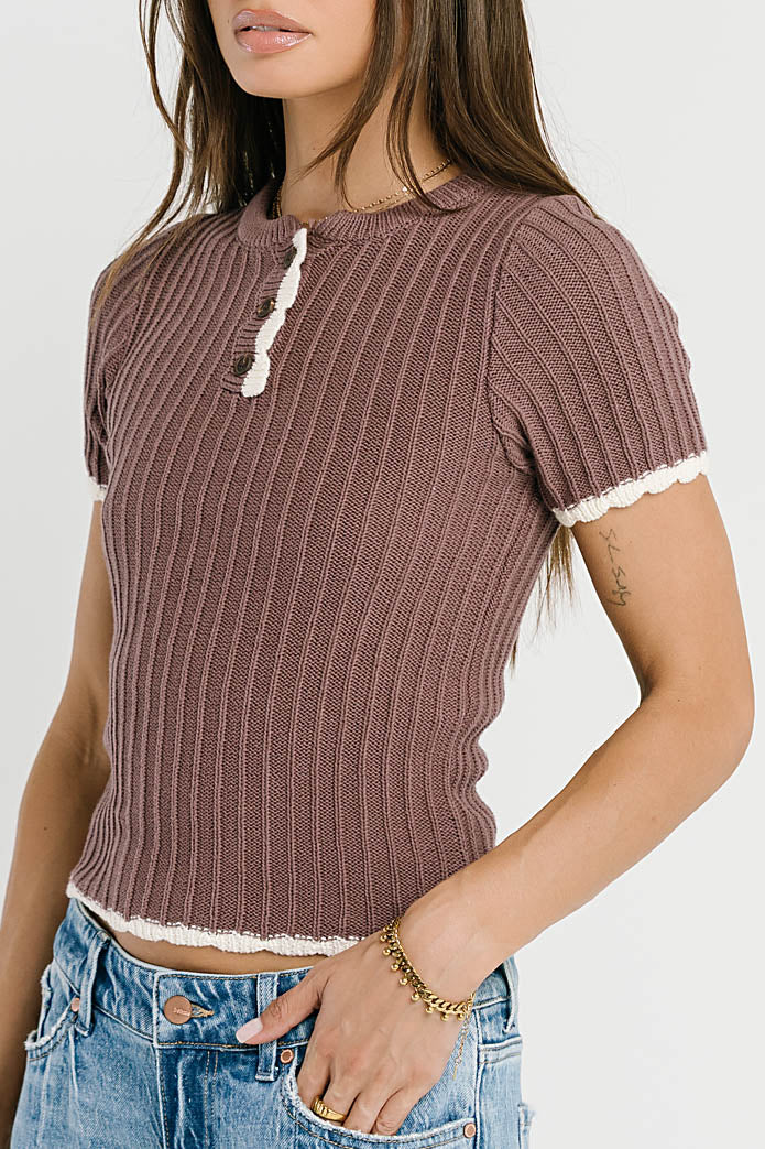 Kinley Contrast Sweater in Plum