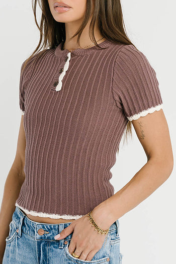 Kinley Contrast Sweater in Plum