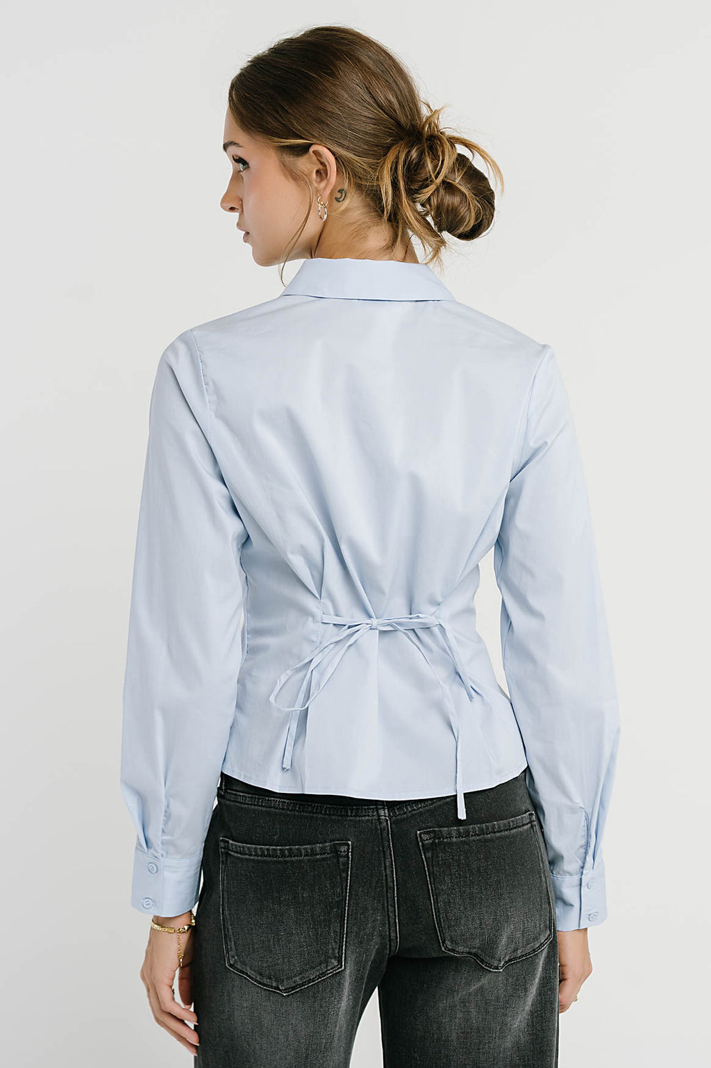Brecken Pleated Button Up in Light Blue