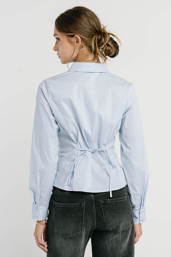 Brecken Pleated Button Up in Light Blue